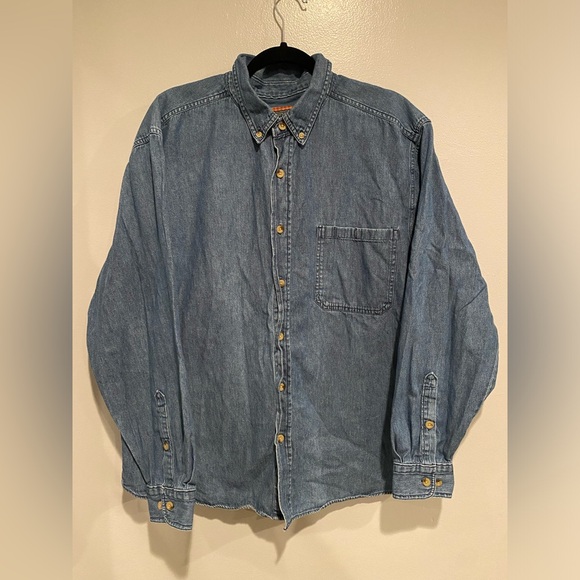 Woolrich Denim Chambray Long Sleeve Shirt Men’s XXL 2XL Blue Medium Wash Pocket - Picture 2 of 9